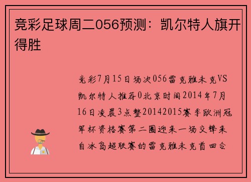 竞彩足球周二056预测：凯尔特人旗开得胜